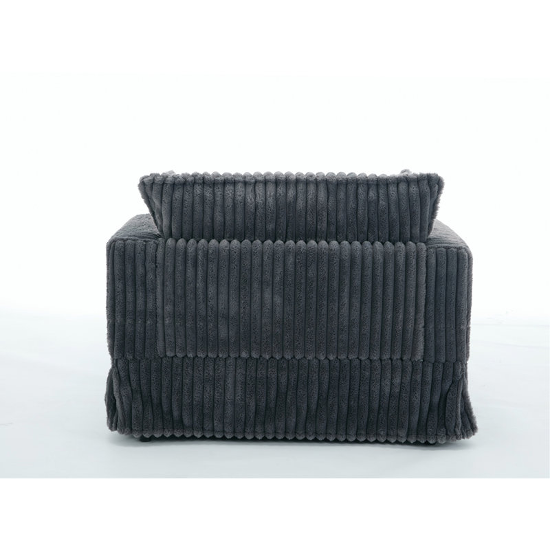 47.7'' Oversized Corduroy Chaise Longue With Ottoman, Deep Seat Reclining Chair Sofa, Comfy Thicked Upholstered Pad Chair,With Foot Stool,OVERSIZE, Movable Ottoman, Dark Gray