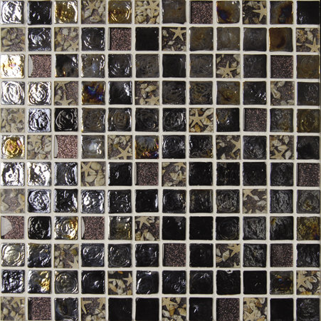 Glass Tile Blend 1" x 1" Glass/Seashell Grid Mosaic Wall & Floor Tile