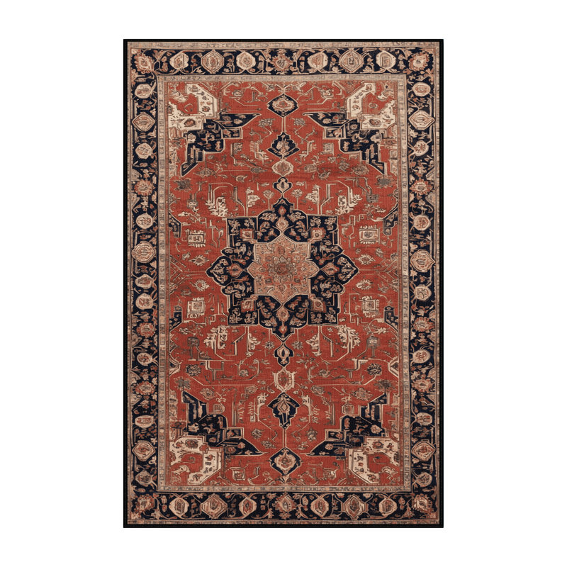 Machine Washable Persian Brown Area Rug, Rectangle 7' x 9'