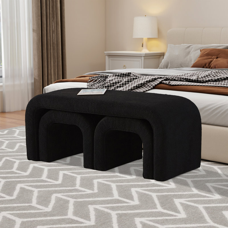 3-Pieces Upholstered Bedroom Bench,Modern Nesting Ottoman Bench Set, Black