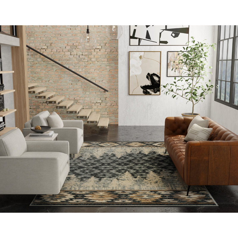 Tapis Mardell Southwestern, Ardoise / Bleu, Rectangle 3 pi 3 po x 5 pi 3 po