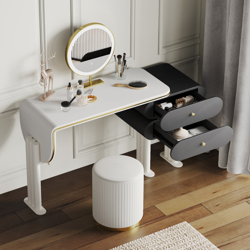 Modern Makeup Vanity Set with Stool & LED Mirror