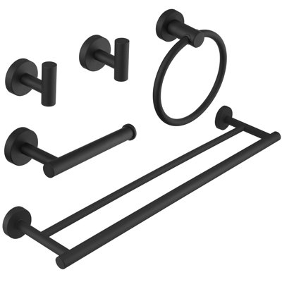 5-Piece Bath Hardware With Towel Bar Towel Rack Towel Hook Toilet Paper Holder And Towel Ring Set In Polished Chrome