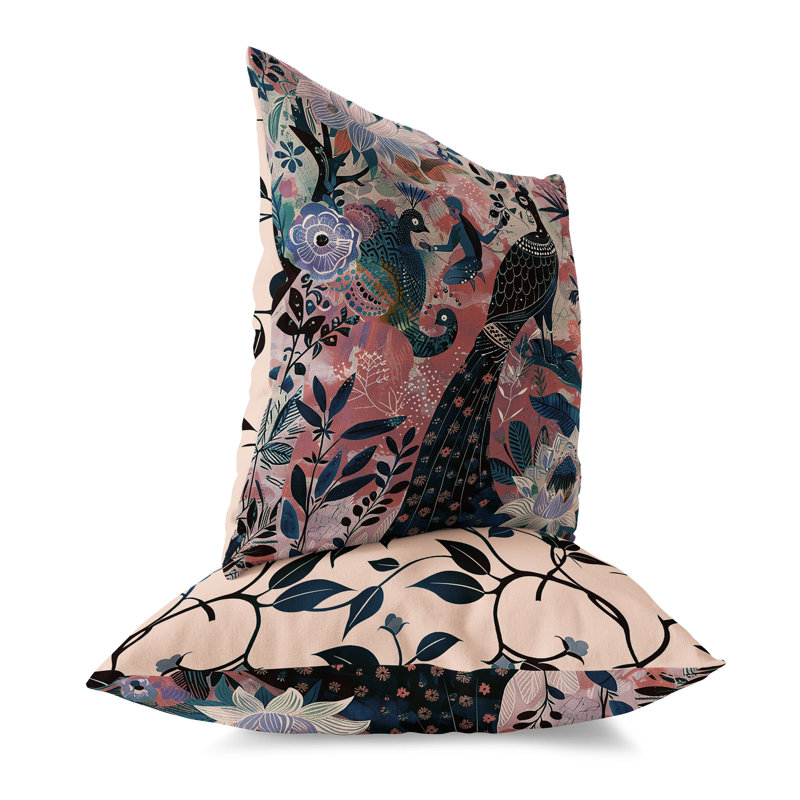 Coussin Jungle Tapisserie, H 20 po x l 20 po, Bleu/rouge