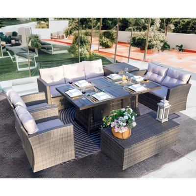 7 - Person Wicker Patio Dining Set with Rectangular Table , Cushions Included