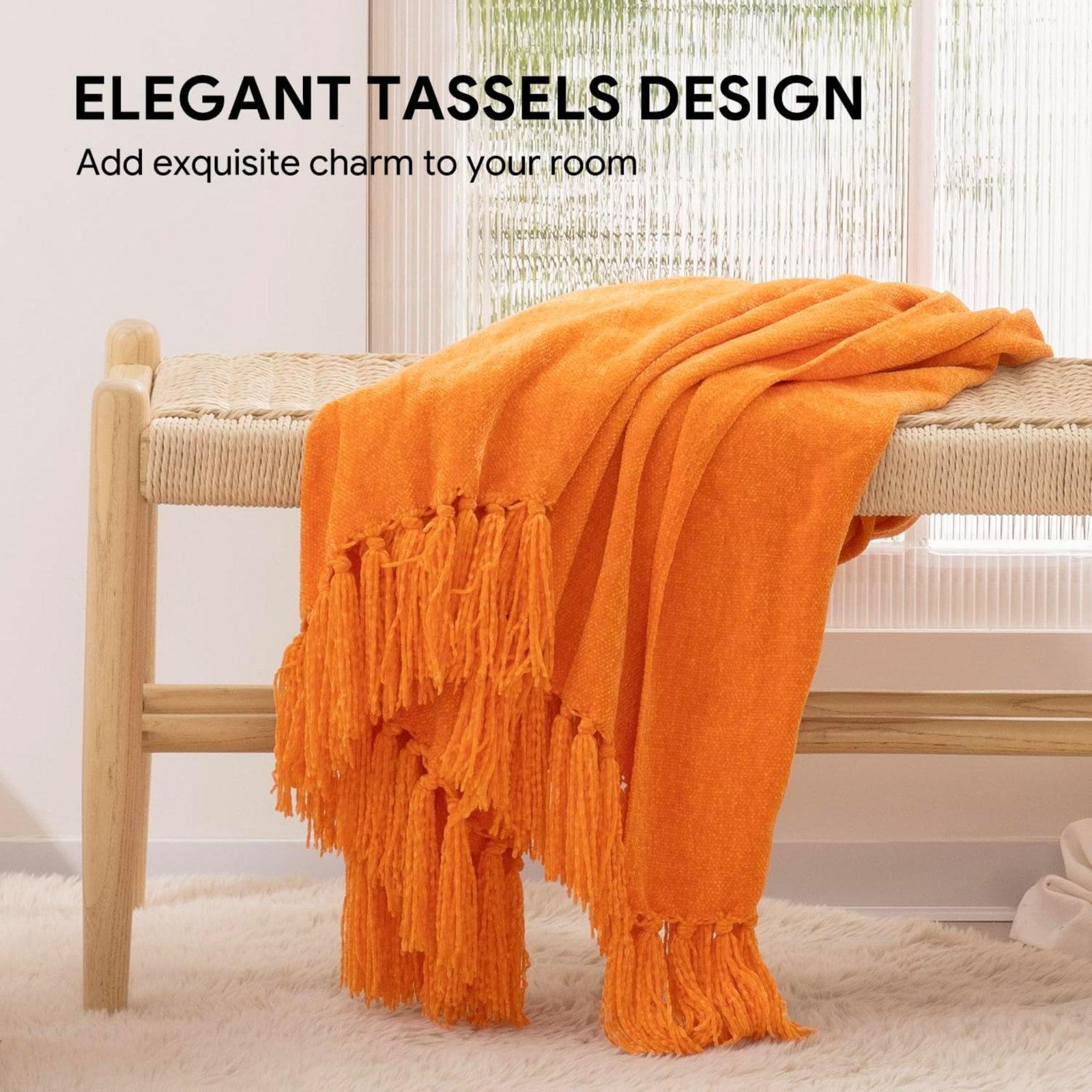 Chenille Throw Blanket, 60" L x 50" W, Orange