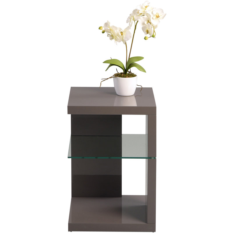 Alleman Side Table with Storage, Glossy Anthracite
