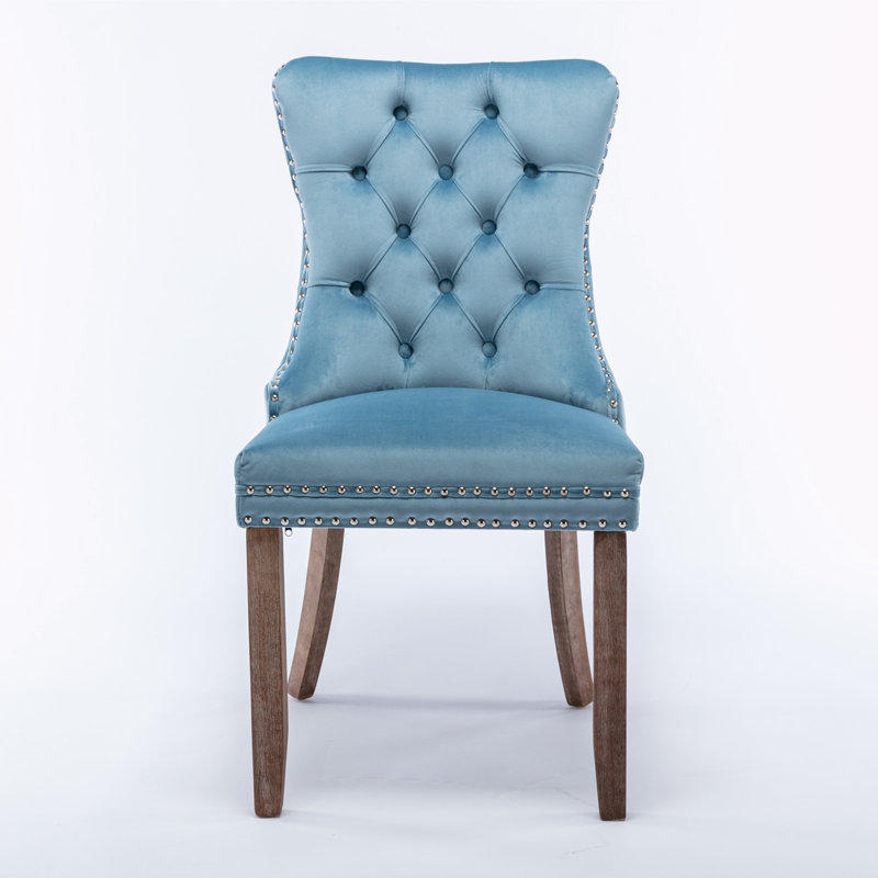 Fukuichi Velvet Side Chair, Light Blue Velvet
