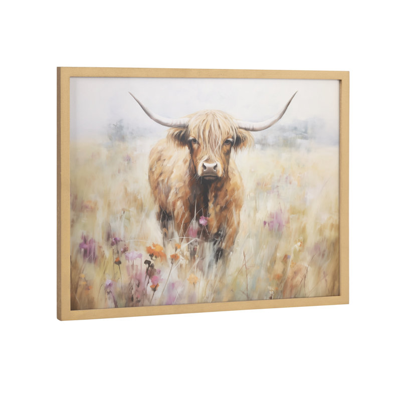 Mignonne vache des Highlands, art mural, H 16,65 po x l 12,65 po, Cadre doré