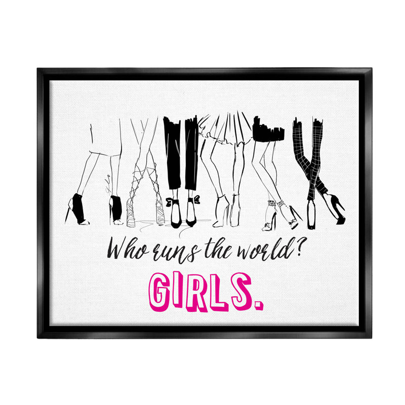 " Girls Run the World Glam " Textual Art Print, 17" H x 21" W x 1.7" D, Jet Black Floater Frame