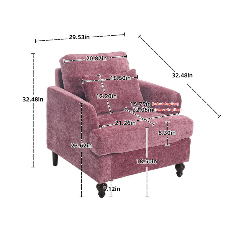 Denzal CAL117 Compliant 29.5'' Wide Chenille Armchair, Red Chenille