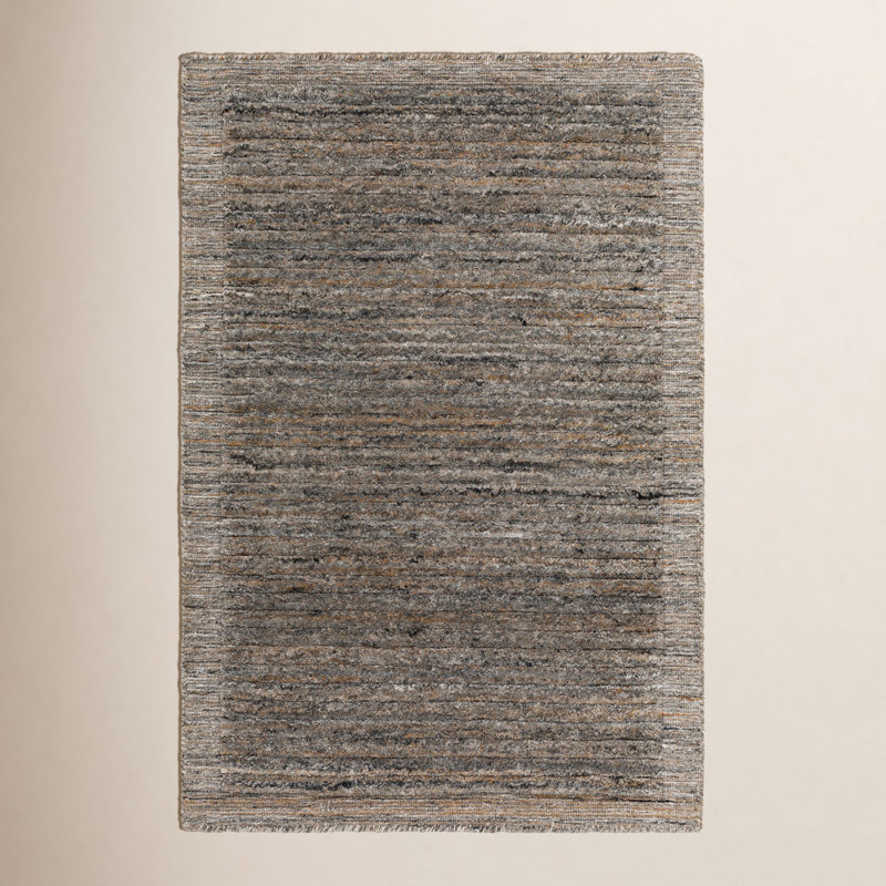 Felipa rayé noué à la main recyclé P.E.T. Tapis gris foncé / brun clair / beige, Rectangle 6 pi x 9 pi