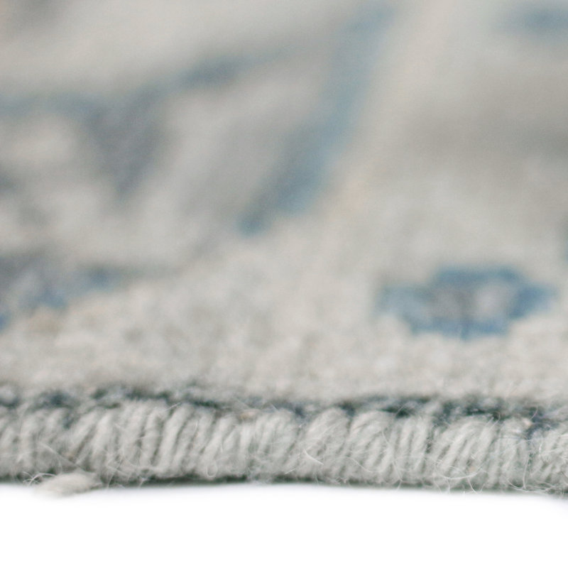 Tapis oriental bleu / gris en laine noué à la main Bushton, Rectangle de 10 pi x 14 pi