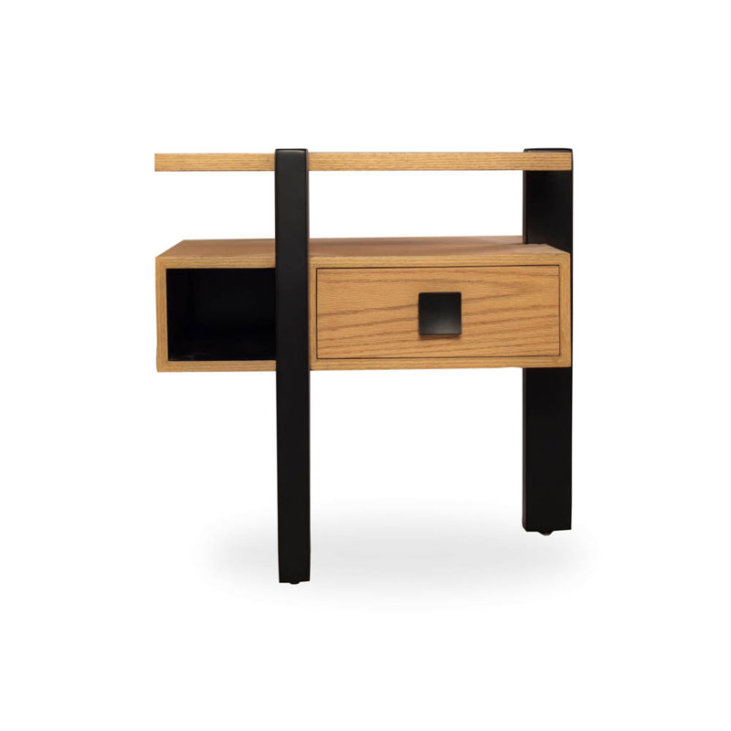 Lethie 62cm W Solid Wood Bedside Table, Dark Brown, Beige, Right Orientation