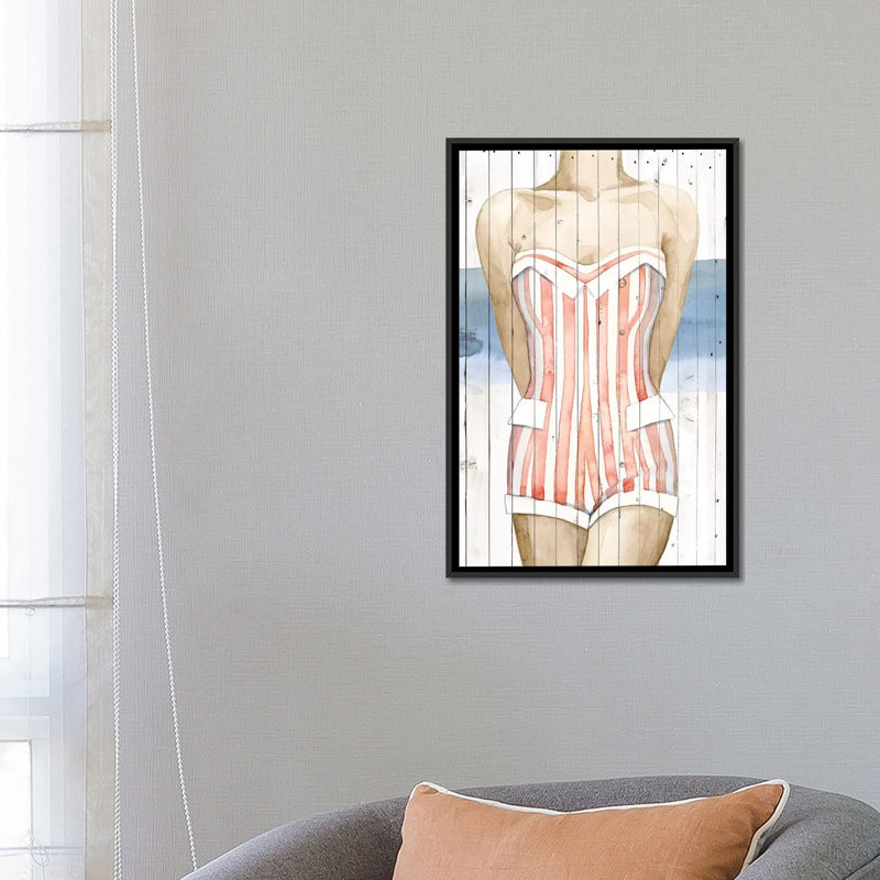 «Bygone Bathers II», impression sur toile, H 26 po x l 18 po x P 1,5 po, Toile avec cadre noir, Pas de tapis