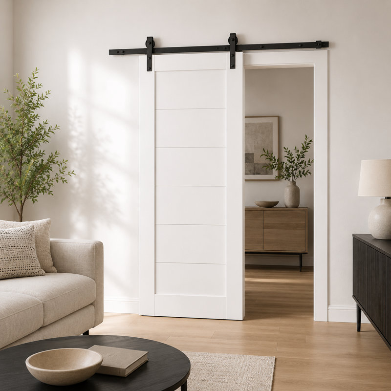 Porte coulissante de style grange avec quincaillerie de 2 m (6,6 pi), supports de rail en soie blanche Quadro 4115, ensemble robuste argenté pour portes intérieures à panneaux massifs en bois - 45,7 cm x 243,8 cm (18 po x 96 po) - Rail noir