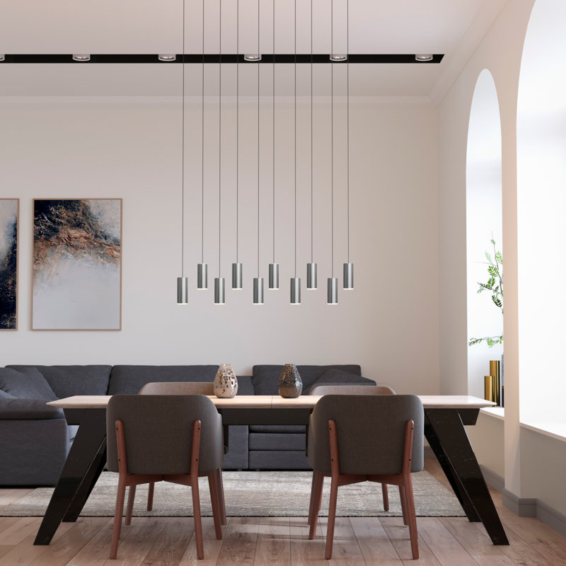 Luminaire suspendu cylindre 10 lumières grappe Bludovice, Nickel