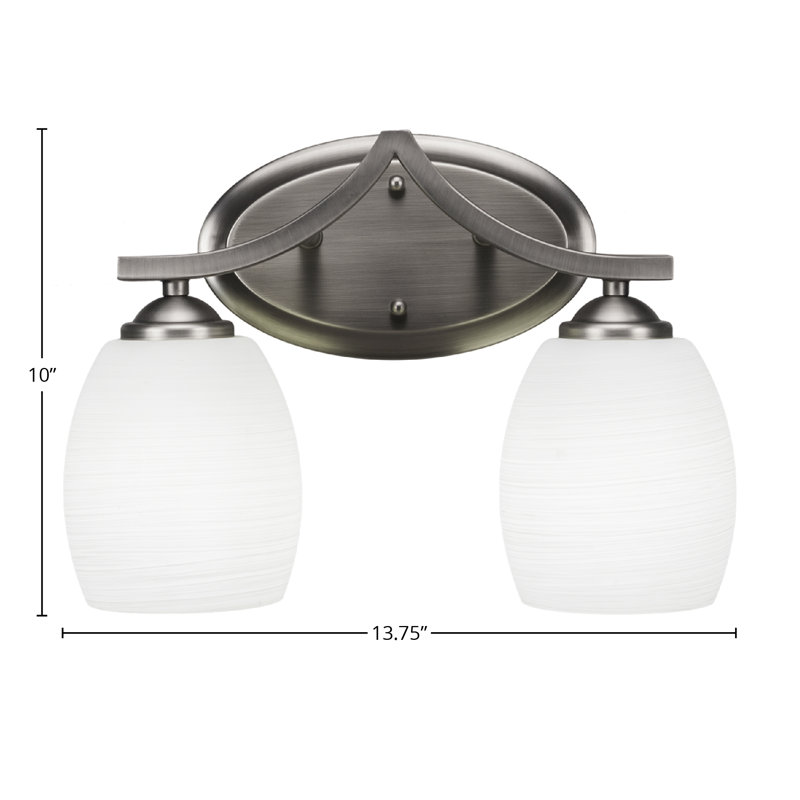 Barre d'éclairage de salle de bain 2 lumières Zilo au fini graphite avec verre en lin blanc de 5 po