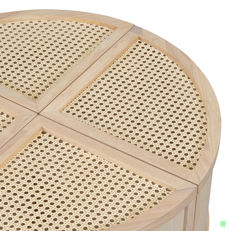 Round To Square Block Modular Coffee Table Rattan With Storage 4 Piece