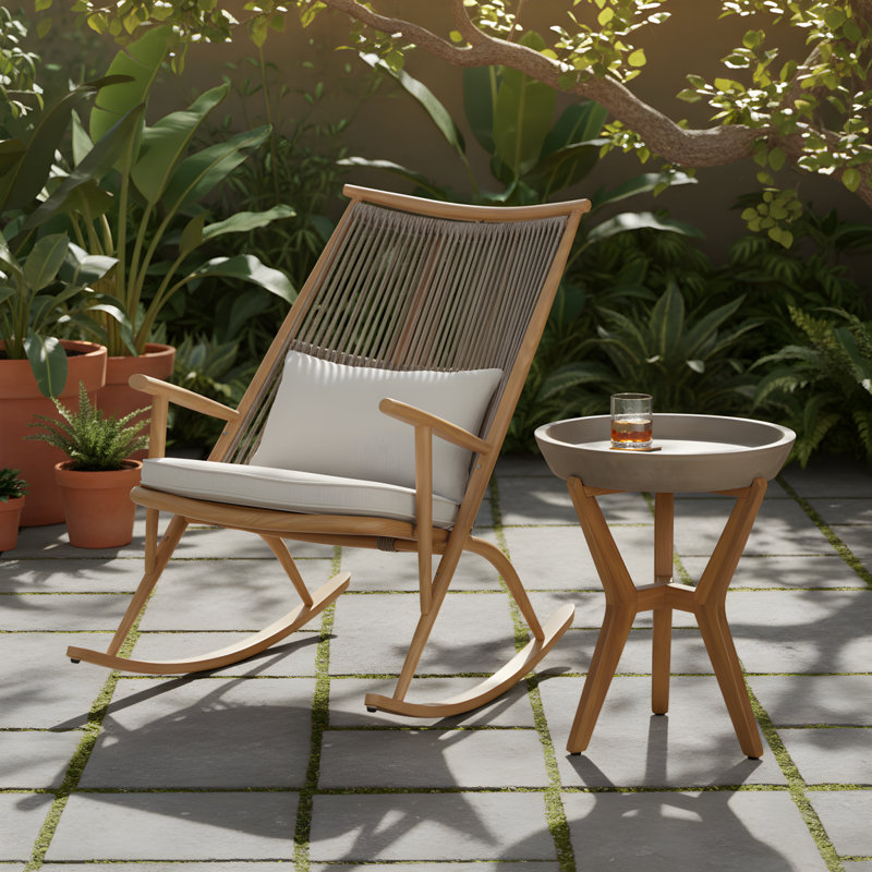 Ensemble de chaise berçante et table d'appoint en béton et acacia