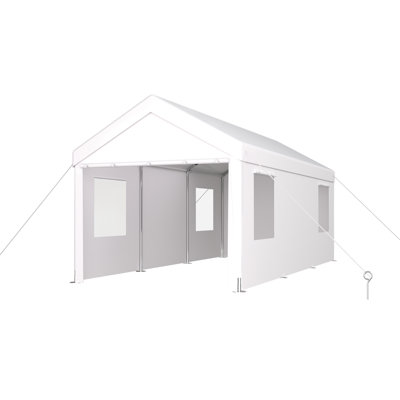 Garage portatif 12 pi x 20 pi avec structure en acier galvanisé. 2 portes, 4 fenêtres ventilées. Auvent protégé pour les outils de voiture, de camion, de bateau et de jardin. Auvent facile à assembler. La structure, les portes et l'évent s'estompent