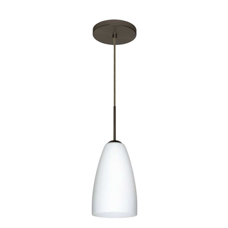 Luminaire suspendu en forme de cloche à 1 lumière Delorme, Opale matte, Bronze, DEL
