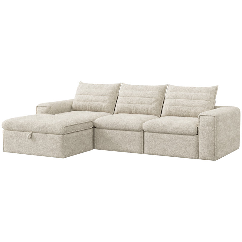 Canapé modulaire Boneless de 106,7 po avec siège profond, canapé rembourré en forme de L pour le salon, canapé moderne à 3 places sans os avec repose-pieds mobile, housse amovible, aucun assemblage requis