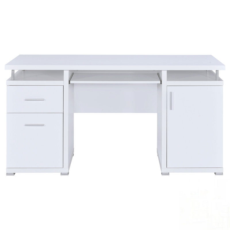 Bureau d'ordinateur avec 2 tiroirs, une armoire et un plateau à clavier réglable pour une ergonomie et une organisation améliorées