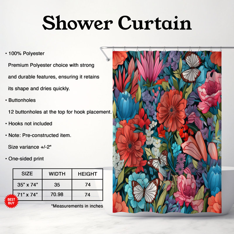Blooming Bliss - Rideau de douche Premium, H 74 po x l 71 po