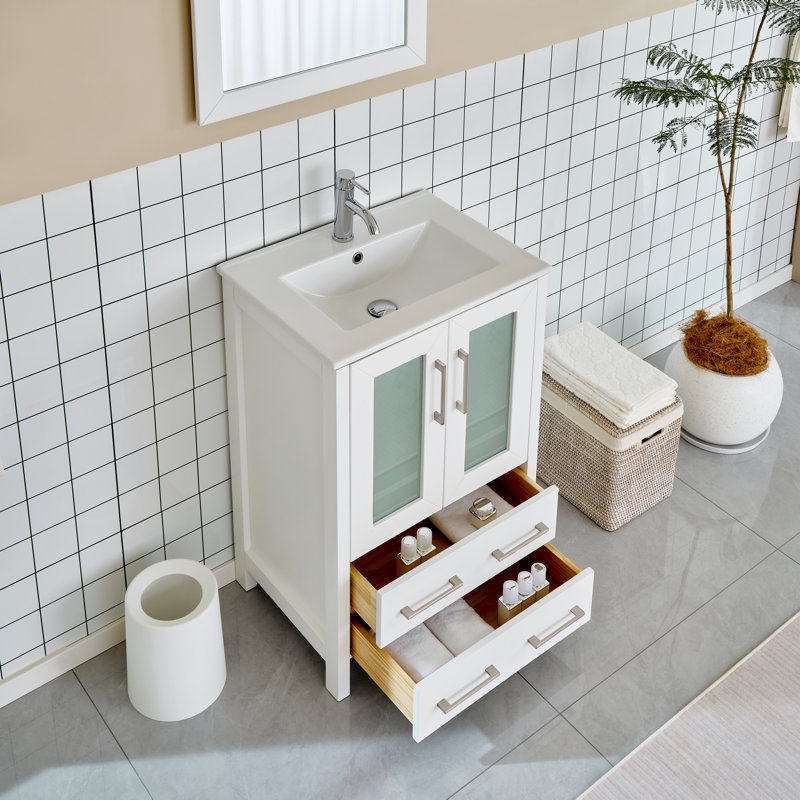  24" W Single Bathroom Vanity Set with Mirror, White