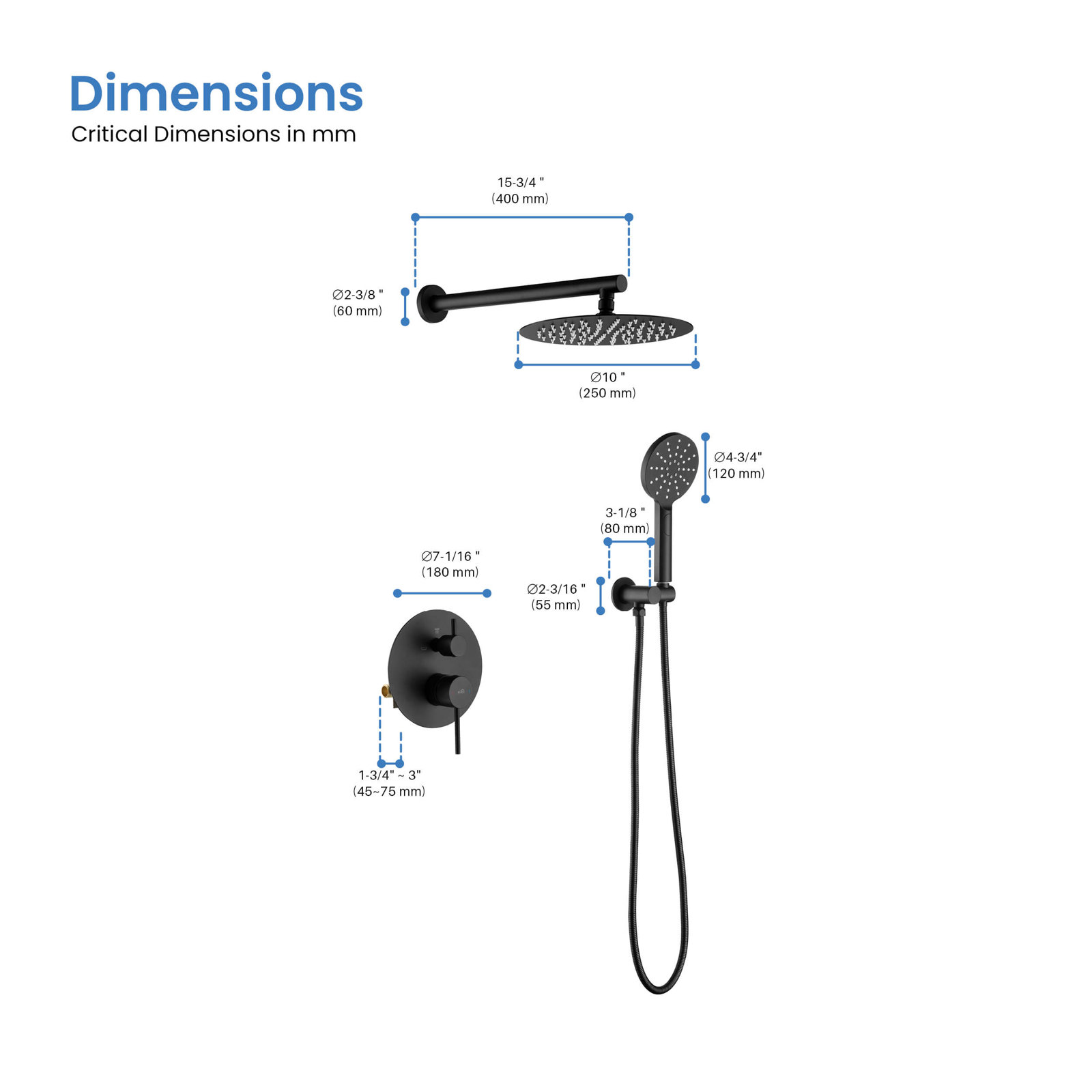 Circular Shower Faucet with Rough-in Valve, Matte Black