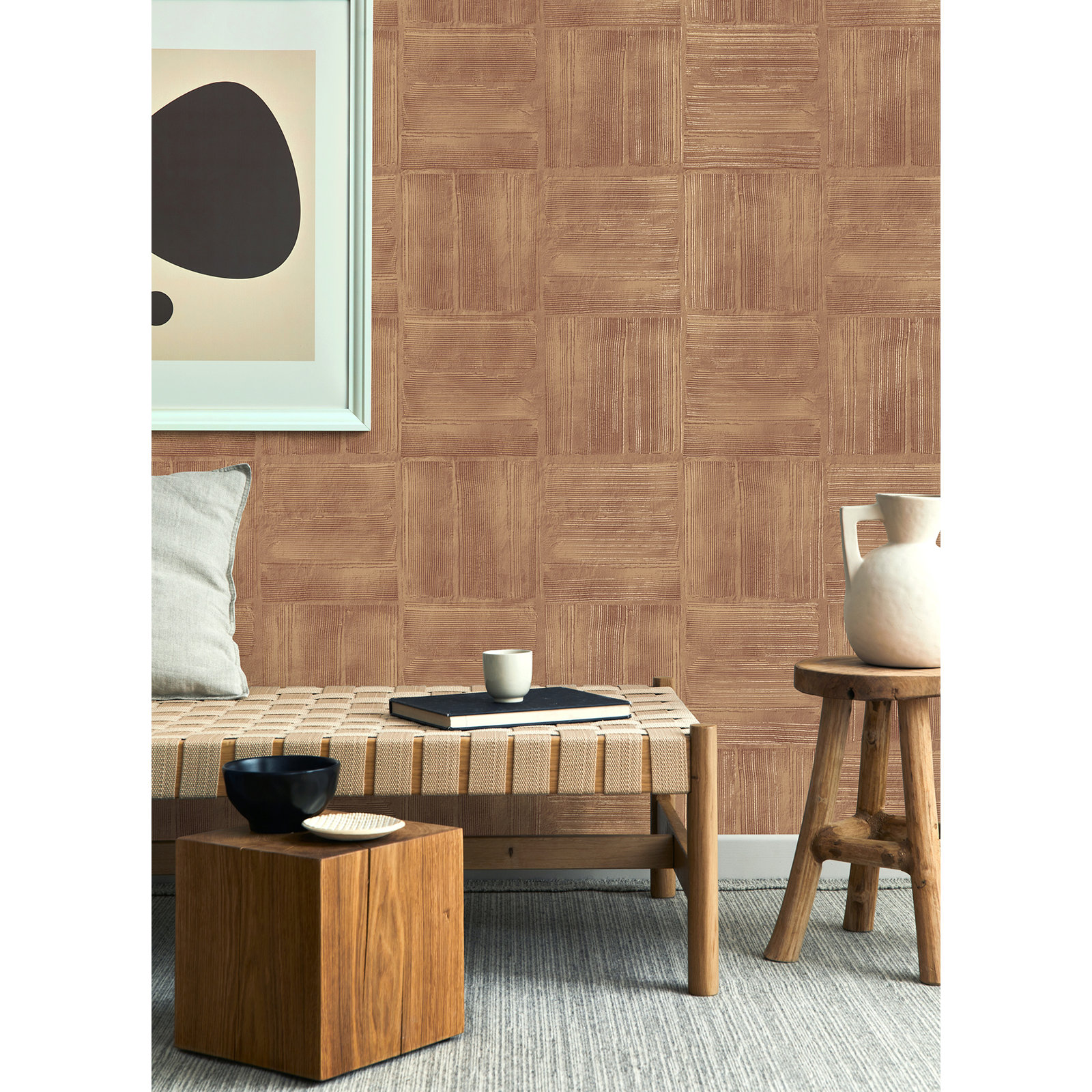 Addalyn Geometric Wallpaper, Rust Block