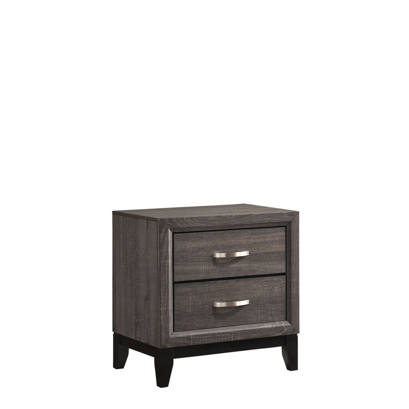 Ensemble de chambre à coucher à panneau simple 3 pièces Jazharia: lit, 2 tables de chevet, Gris, Grand