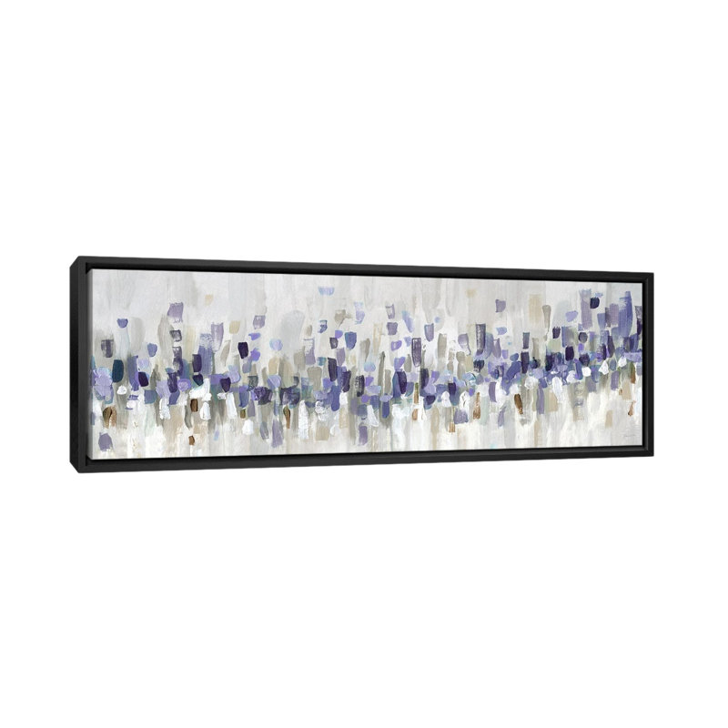 «Blue Staccato - Blue» par Katrina Craven, Cadre flottant noir, H 16 po x l 48 po