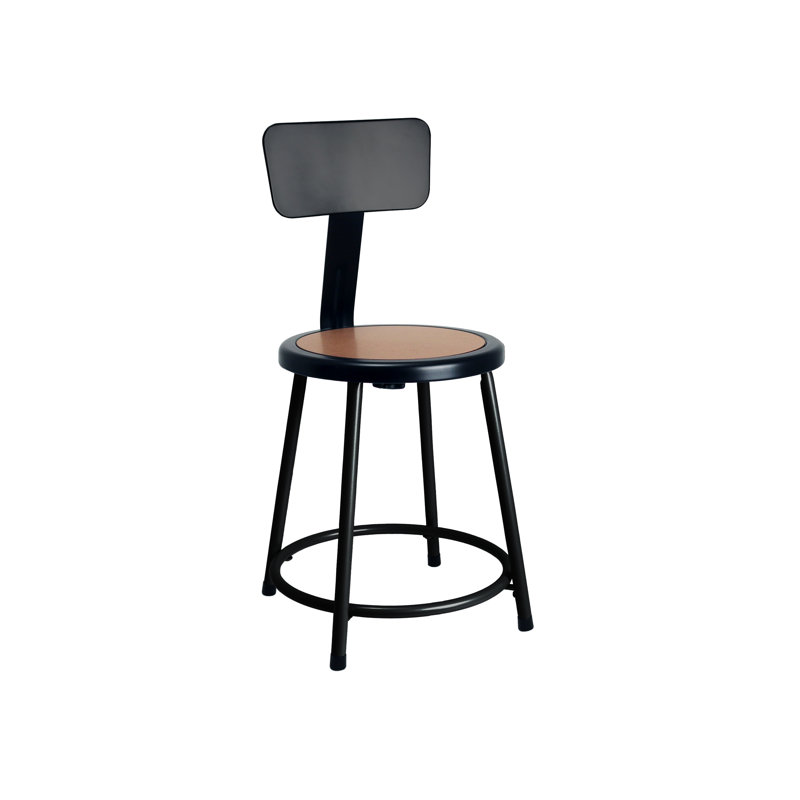 Felix  Steel Stool with Backrest,  Assembly Ready, Short Stool (18" Seat Height), Black/Brown, Black