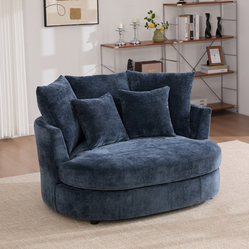 Fauteuil demi-tonneau 54,9 po, Chenille bleue marine