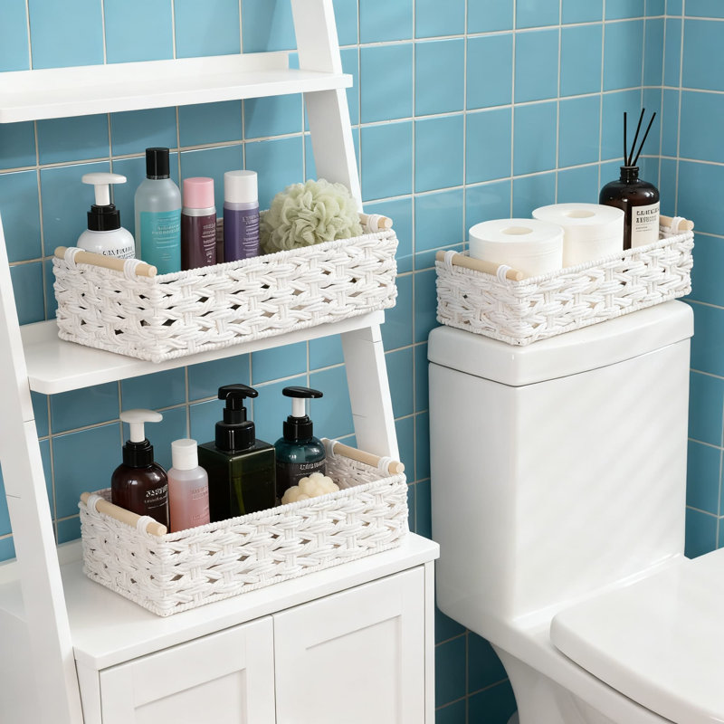Handmade Paper Rope Storage Baskets With Metal Frame, Decorative Woven Organizer Bin For Bathroom Living Room Bedroom Office Home