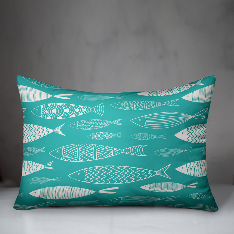 Outdoor Throw Pillow, Polyester/Polyfill, Ocean Greean/Cream