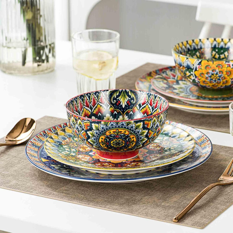 Ensemble de 4 bols à soupe en céramique, ensemble de bols à céréales Bohemia, bols de service en porcelaine pour le dîner, salade, pâtes, fruits, décoratifs, allant au micro-ondes et au lave-vaisselle