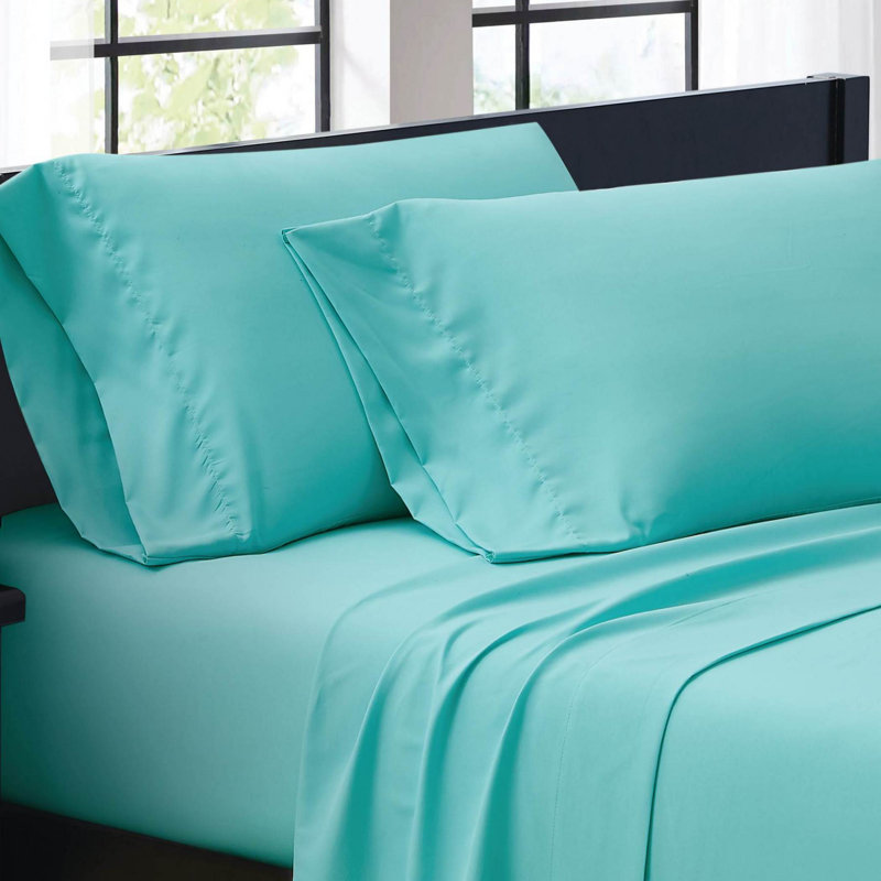 King Turquoise Solid Microfiber Polyester Sheet Set