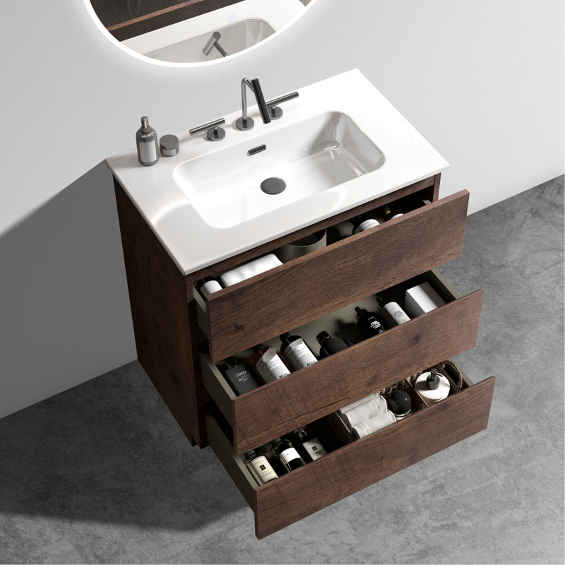Meuble-lavabo gris 36 po - Silencieux, ergonomique, gris extra moderne, spacieux, silencieux, Blanc/noyer, 30"