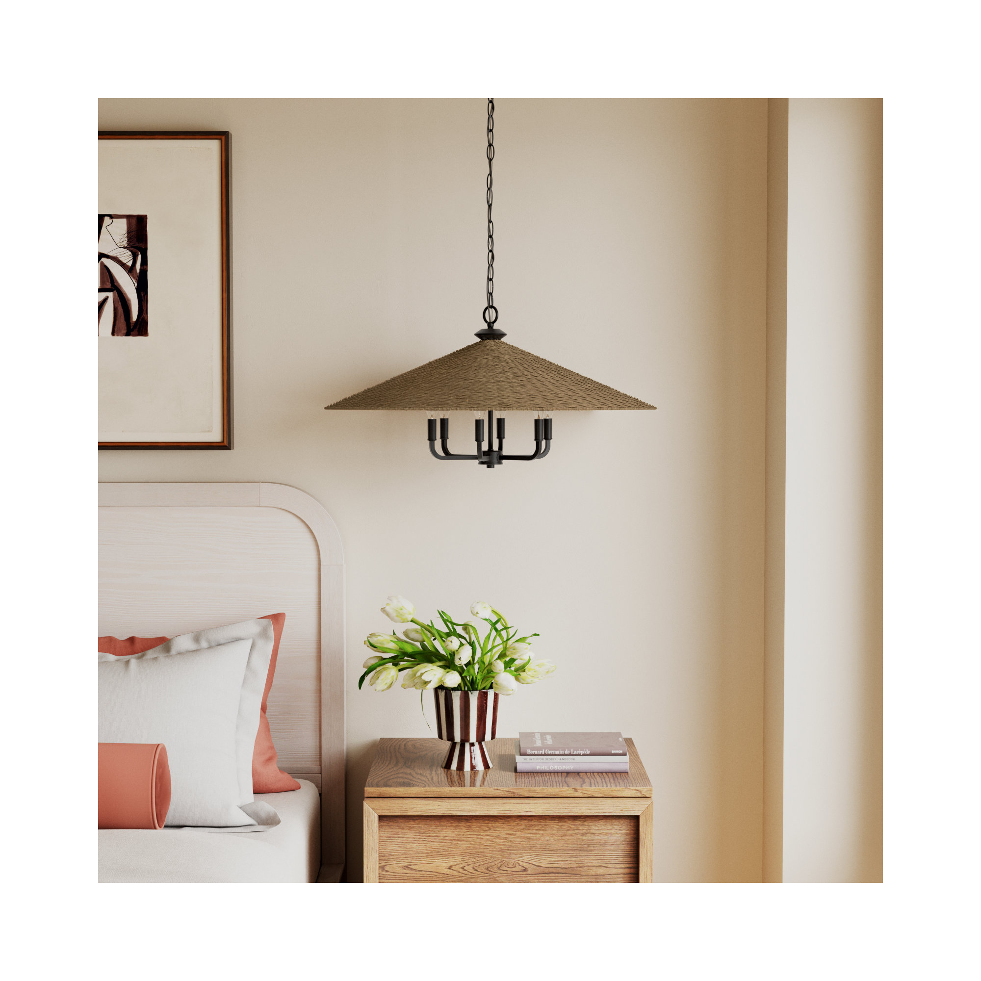 Jared 6 Light Rattan Dimmable Pendant