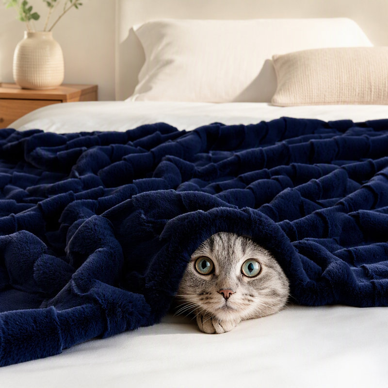 1 PC 50X60" Vivienne Faux Fur Throw, Marine