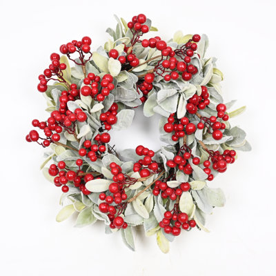 18" Christmas Winter Berry Lambs Wreath