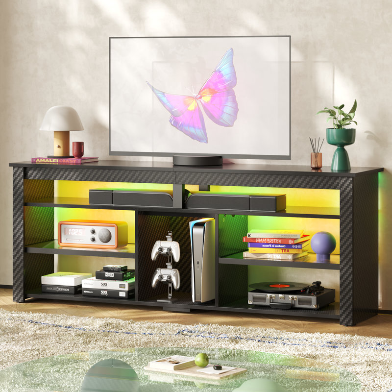 Inzel 63" TV Console for 70 inch TV, Tall TV Stand with Led, Media Console with Adjustable Storage Shelves