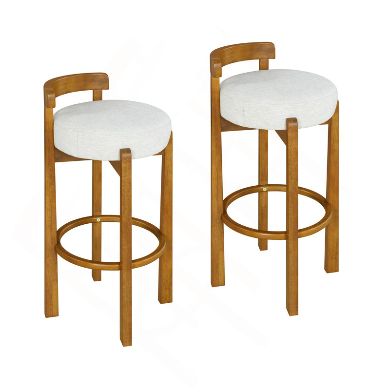 Ensemble de 2 tabourets de bar d'intérieur à dossier bas en bois, finition noyer et ivoire, Ivoire ivoire