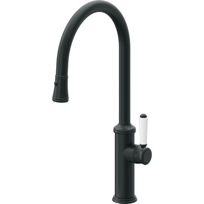 Davoli Pull-Down Kitchen Faucet with Button Sprayer - High Arc Spout