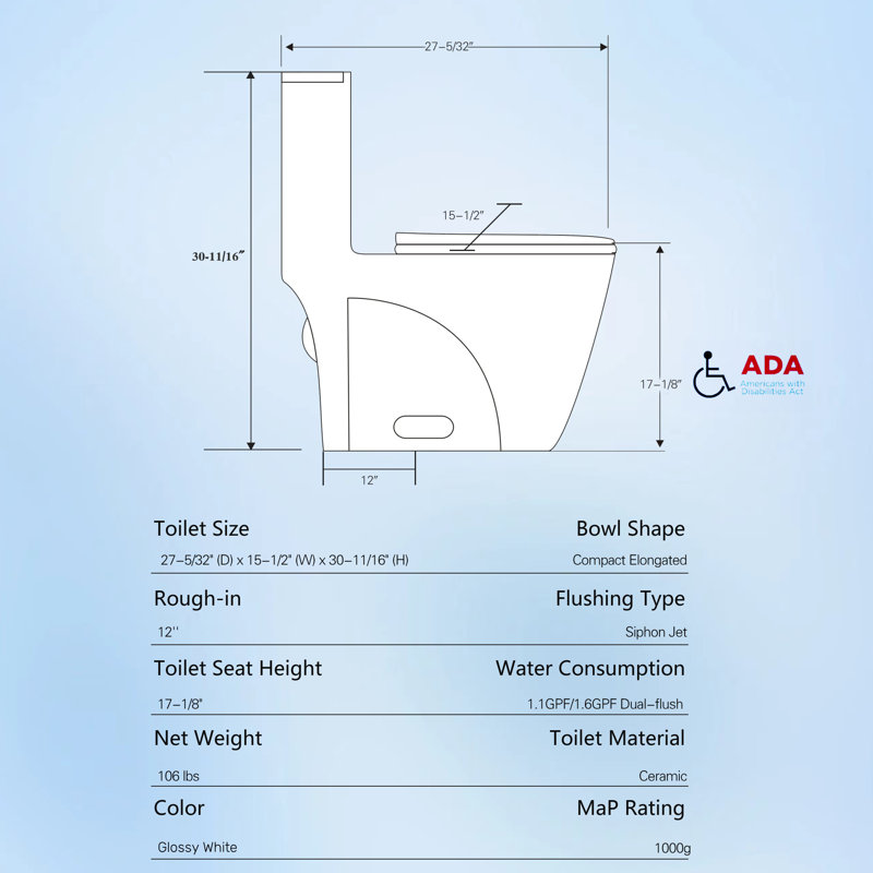 One-Piece Toilet With Skirted Design, Glossy White
