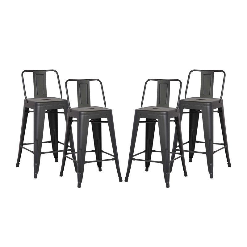 Tabouret de bar 24 po en métal de style rustique rustique avec dossier confortable, robuste et durable pour comptoir de cuisine, ensemble de 4