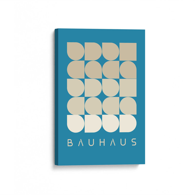 Bleu sarcelle et crème géométrie Bauhaus, H 12 po x l 8 po x P 1,25 po, Toile tendue